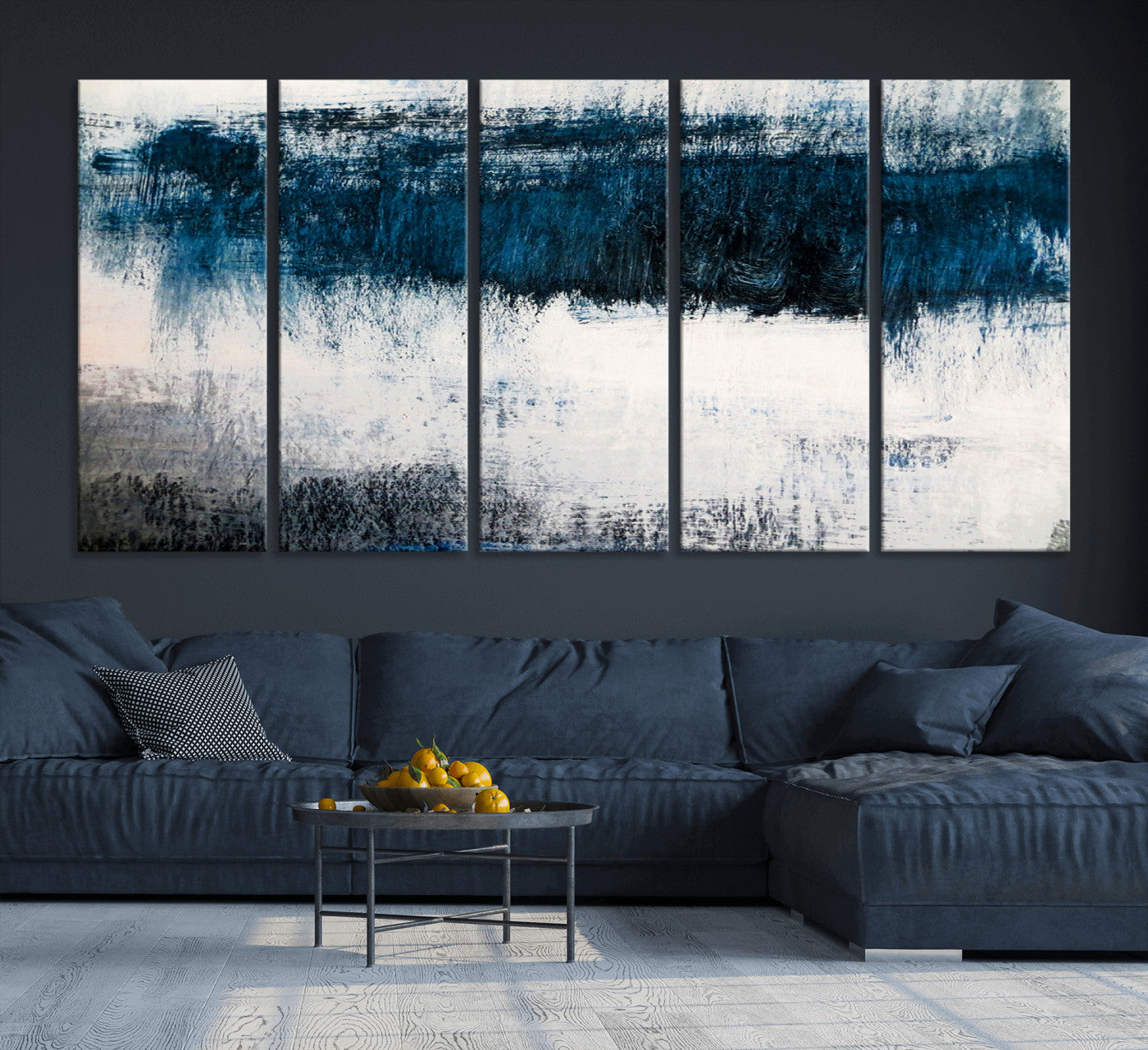 38954-MGV-CV-36X24-Abstract Blue and White Canvas Art | Large Wall Art for Modern Living Room Decor | Minimalist Brushstroke Painting on Canvas