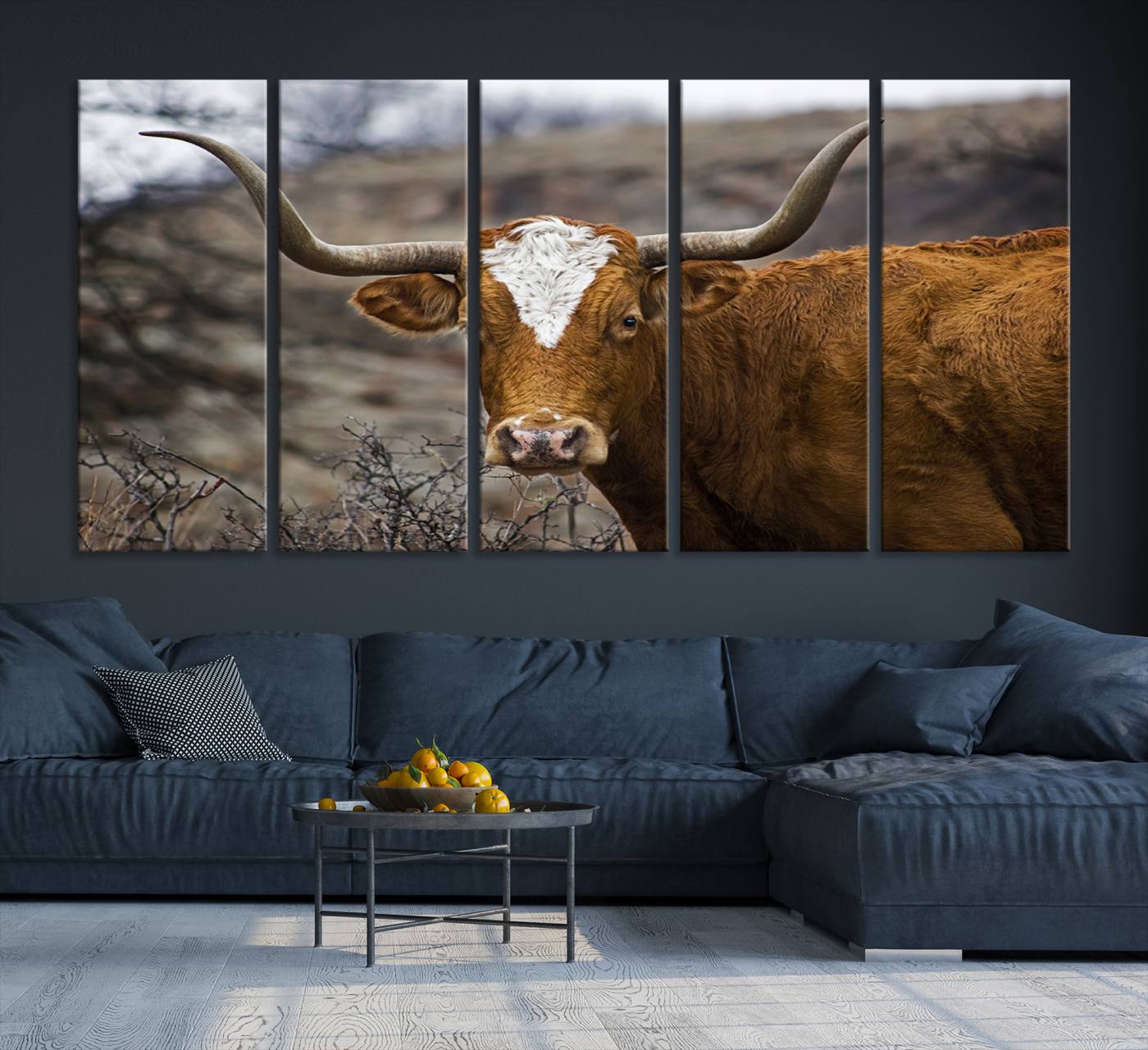 71797-MGV-CV-36X24-Texas Longhorn Canvas Wall Art - Longhorn Steer Canvas Wall Art Print- Rustic Western Animal Print, Large Longhorn Decor for Living Room,