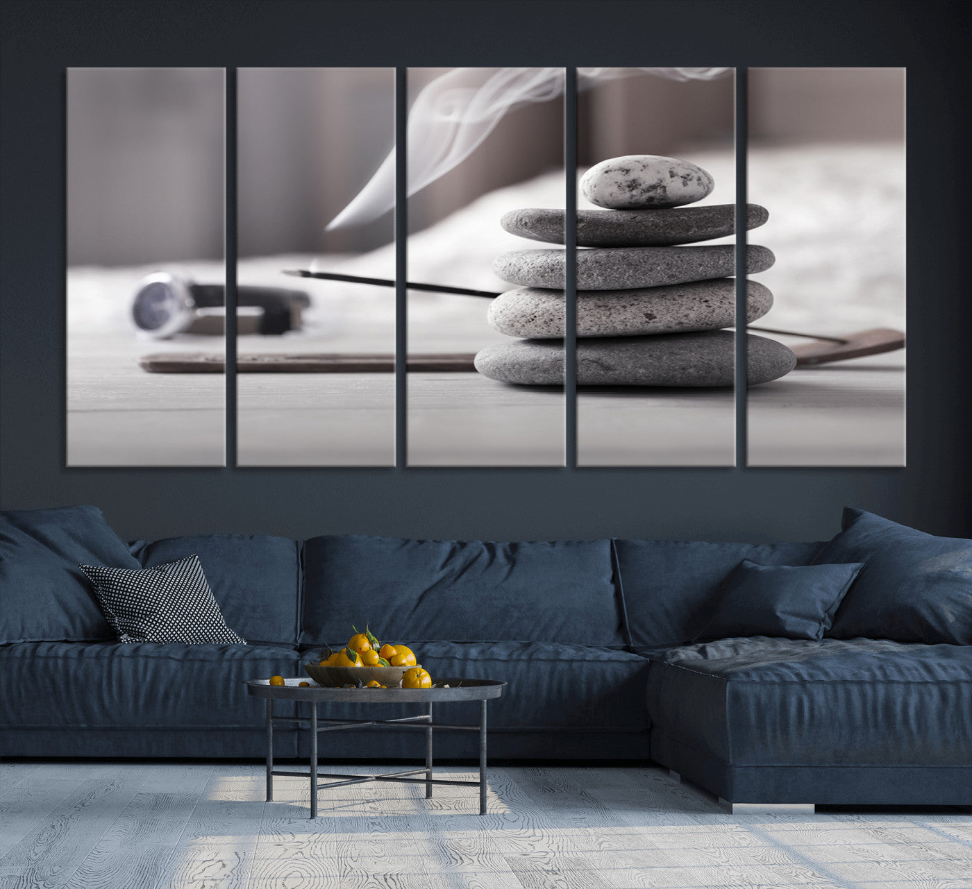 50072-MGV-CV-36X24-Burning Incense and Zen Stones Buddhism Wall Art, Zen Stones Wall Art Canvas Print