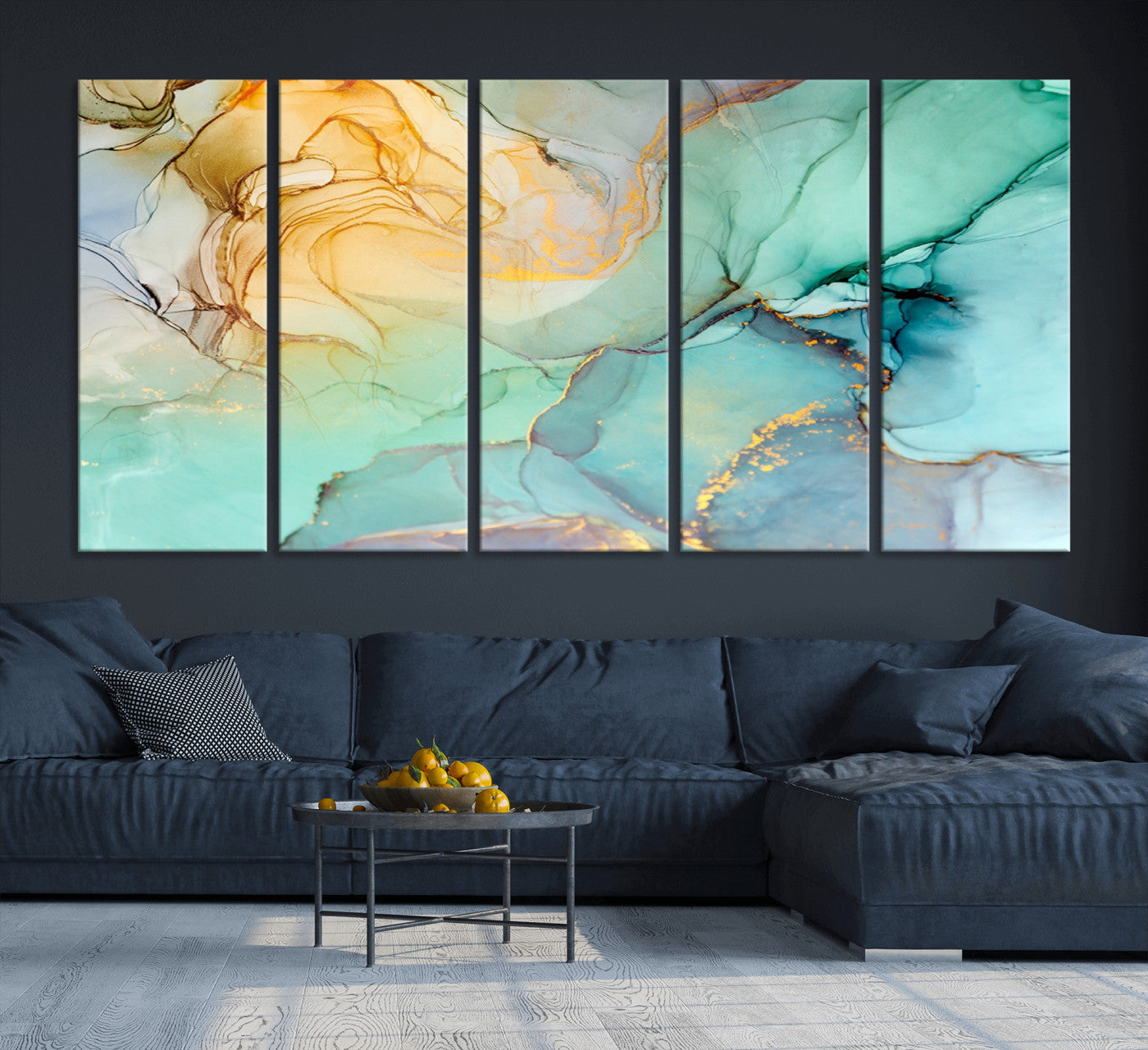 47242-MGV-CV-36X24-Green Marble Fluid Effect Wall Art Abstract Canvas Wall Art Print