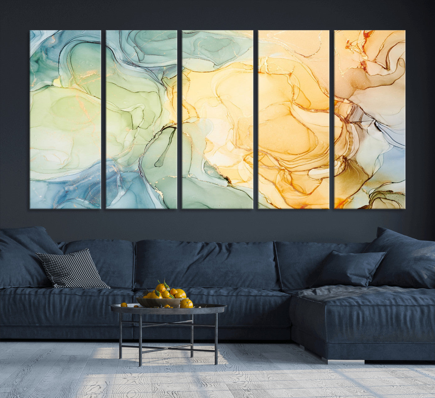 42195-MGV-CV-36X24-Green and Yellow Marble Fluid Effect Wall Art, Green and Yellow Marble Canvas Wall Art Print