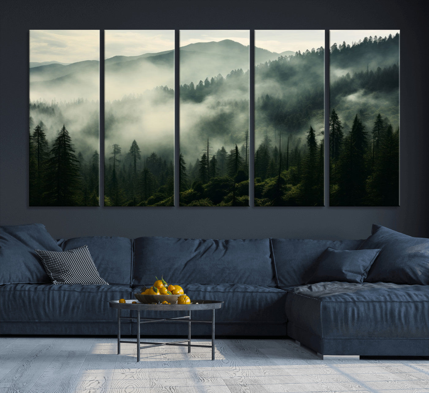 25295-MGV-CV-36X24-Captivating Misty Forest Wall Art Premium Canvas Print a Foggy and Serene Atmosphere