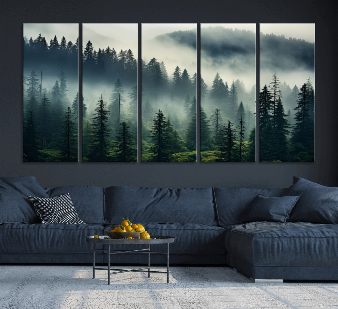 48606-MGV-CV-36X24-Captivating Misty Forest Wall Art Premium Canvas Print a Foggy and Serene Atmosphere