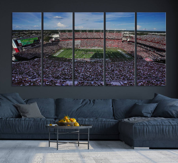 The wall art is a South Carolina Gamecocks print, showcasing Williams-Brice Stadium from a distance under clear skies.