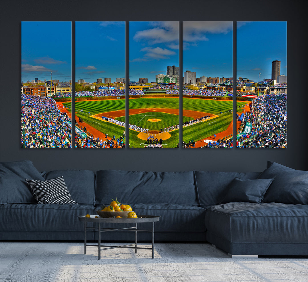 Wrigley Field Chicago Cubs Panoramic 3-Piece Canvas Wall Art - Iconic Baseball Stadium Print for Sports Lovers - Ready to Hang