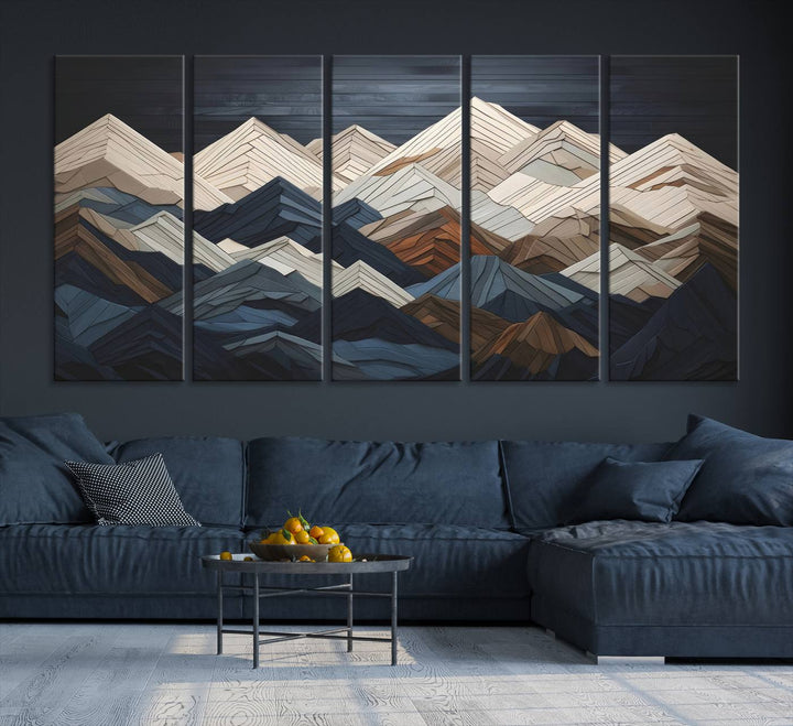 Wood Mountain Range Wall Art - Ready to Hang 3-Piece Set for Modern Rustic Decor, Abstract Wooden Design for Living Rooms Offices