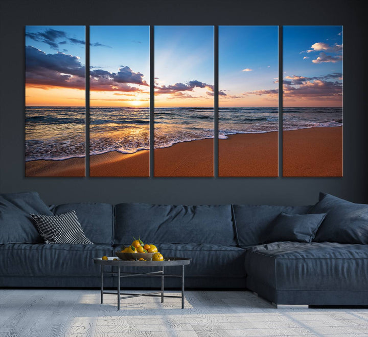 Golden Hour Beach Sunset Wall Art | Canvas Print | Ready to Hang | Coastal Wall Art for Living Room