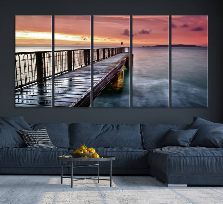 Serene Pier at Sunset Wall Art | Canvas Print | Ready to Hang | Coastal Decor for Living Room