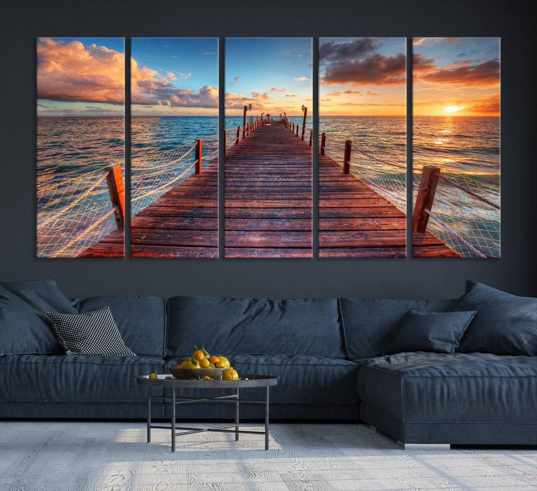 Vibrant Beach Sunset Wall Art | Coastal Ocean Canvas Print | Ready to Hang Tropical Decor for Living Room or Office