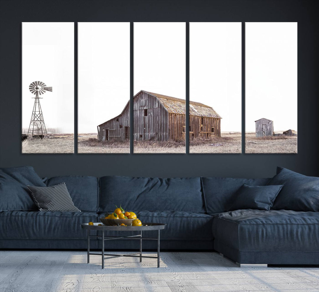 The Set of 3 Rustic Farmhouse Wall Art Prints features a barn, wheat field, and landscape.