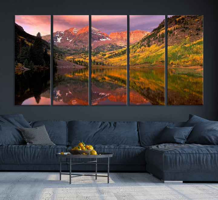 The Colorado Rockies Mountain Sunset Wall Art is a scenic nature canvas, ready to hang.