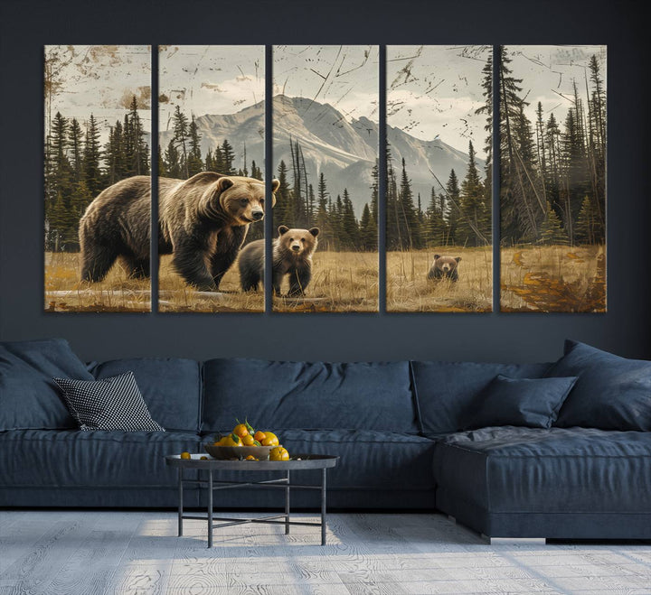 Rustic Grizzly 399: Bear Family Wall Art Canvas Print.