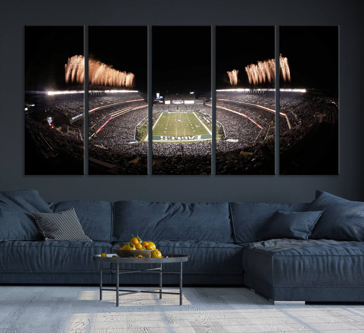 Experience the breathtaking Lincoln Financial Field Fireworks Game captured in this triple canvas wall art. A must-have for any Philadelphia Eagles fan!