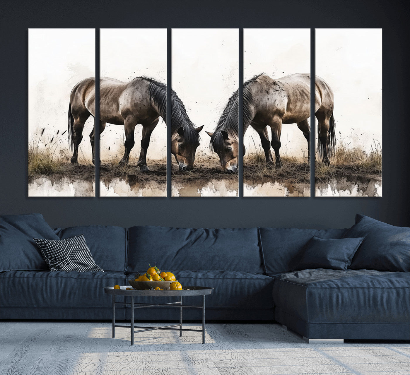 71729-MGV-CV-36X24-Chines Ink Style Horses Wall Art Canvas Print