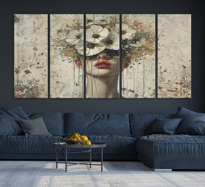 Abstract Floral Women Patel Wall Art Canvas Print