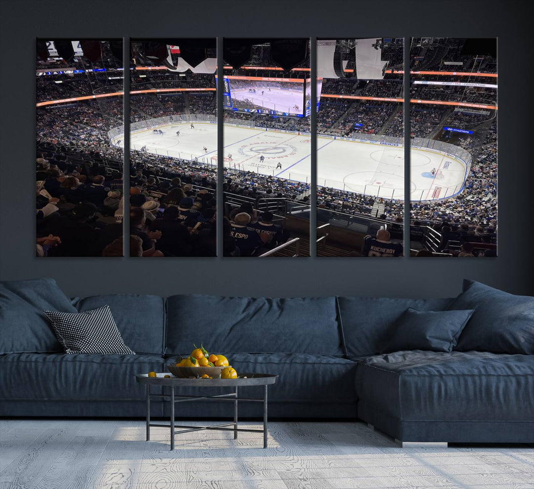 A wall art canvas of Amalie Arena, capturing NHL hockey in Florida.