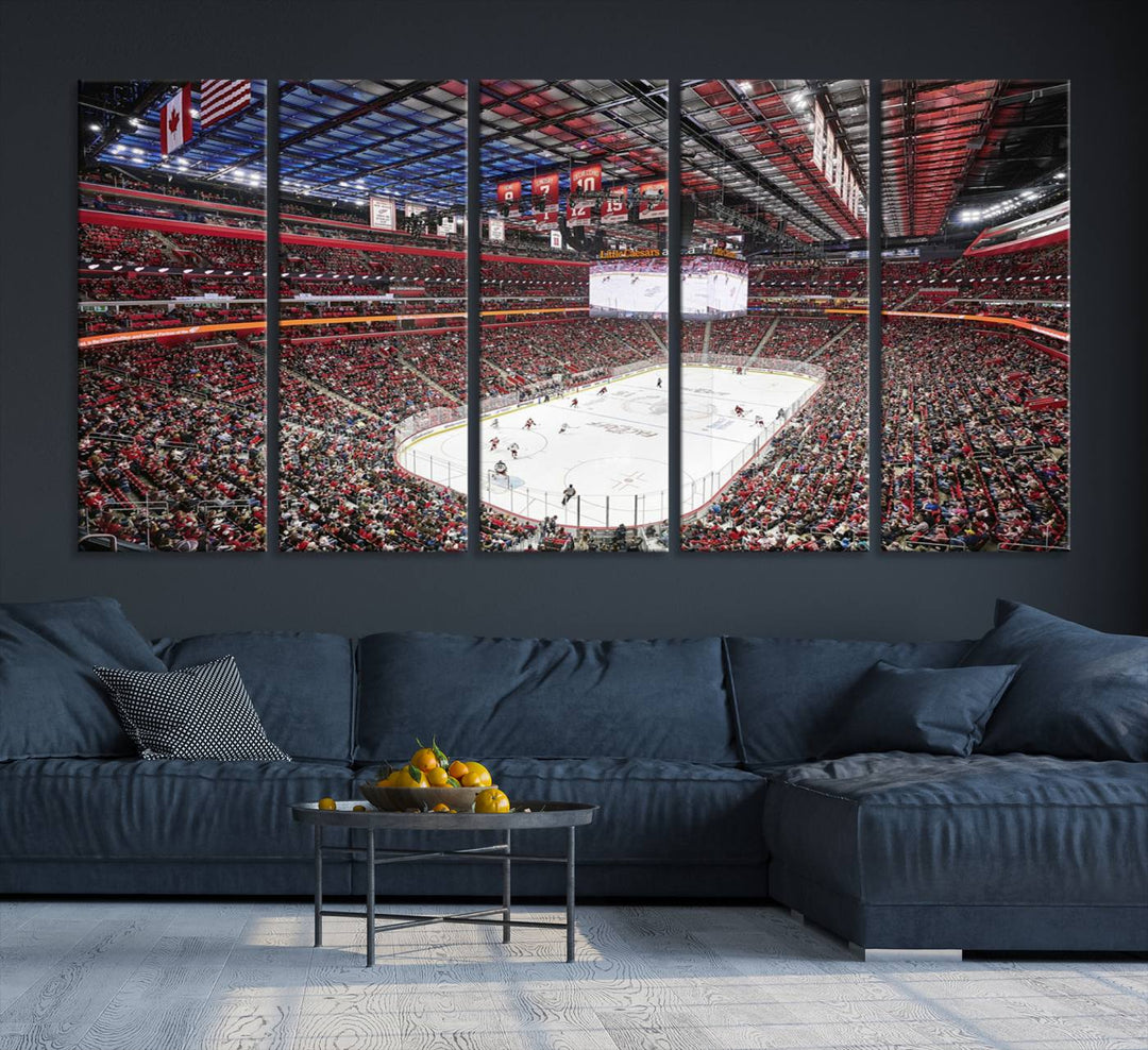 Barton Malow Little Caesars Arena Detroit Wall Art Canvas Print - Detroit Hockey and Basketball Stadium Print