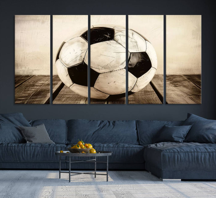 Vintage Soccer Ball Triptych Canvas Art – 3-Panel Soccer Wall Decor, Framed and Ready to Hang Sports Art for Home, Office, or Gym