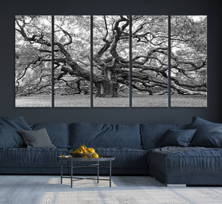 Black White Angel Oak Tree Wall Art - Timeless Nature-Inspired Canvas for Rustic, Modern, or Traditional Home Decor