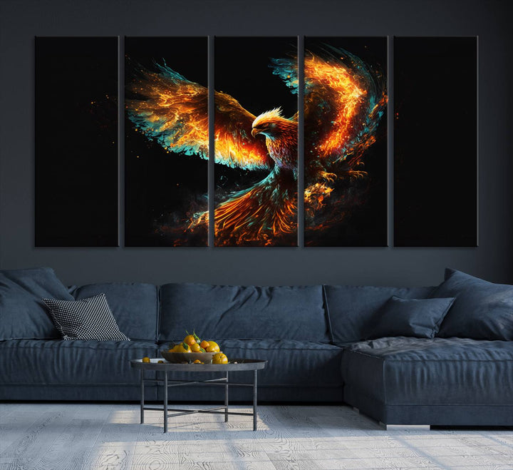 Fiery Phoenix Canvas Print | Ready to Hang Wall Art | Bold Fantasy Decor for Living Room | Majestic Bird Artwork