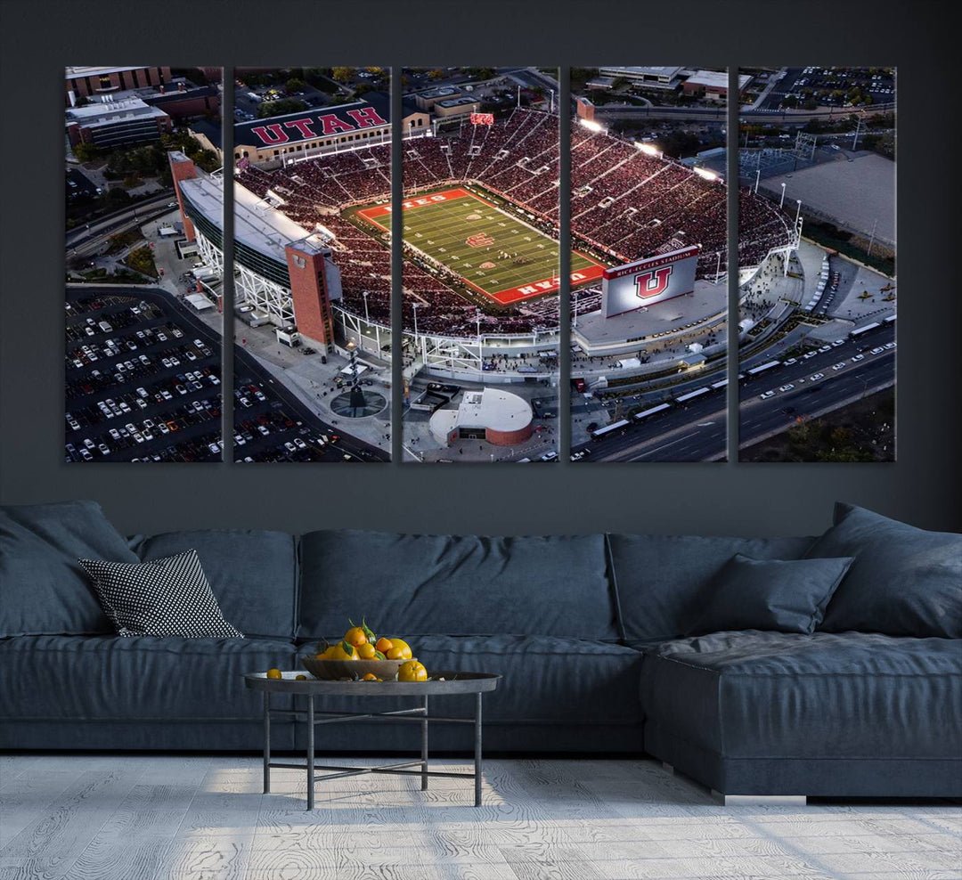 Utah Utes Football Team Print - Salt Lake City Rice-Eccles Stadium Wall Art Canvas Print