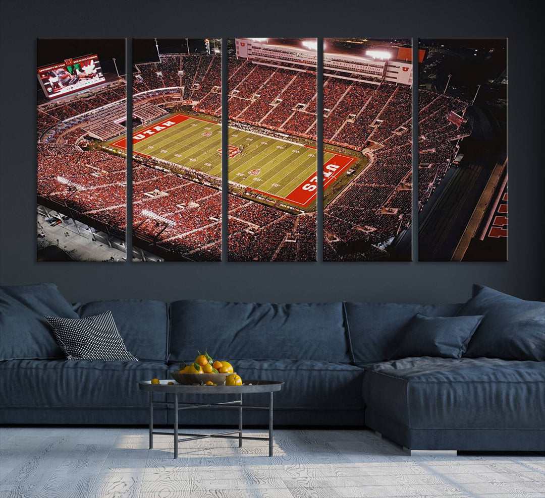 Utah Utes Football Team Print - Salt Lake City Rice-Eccles Stadium Wall Art Canvas Print