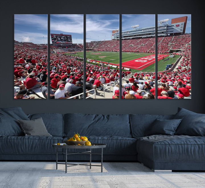 Utah Utes Football Team Print - Salt Lake City Rice-Eccles Stadium Wall Art Canvas Print