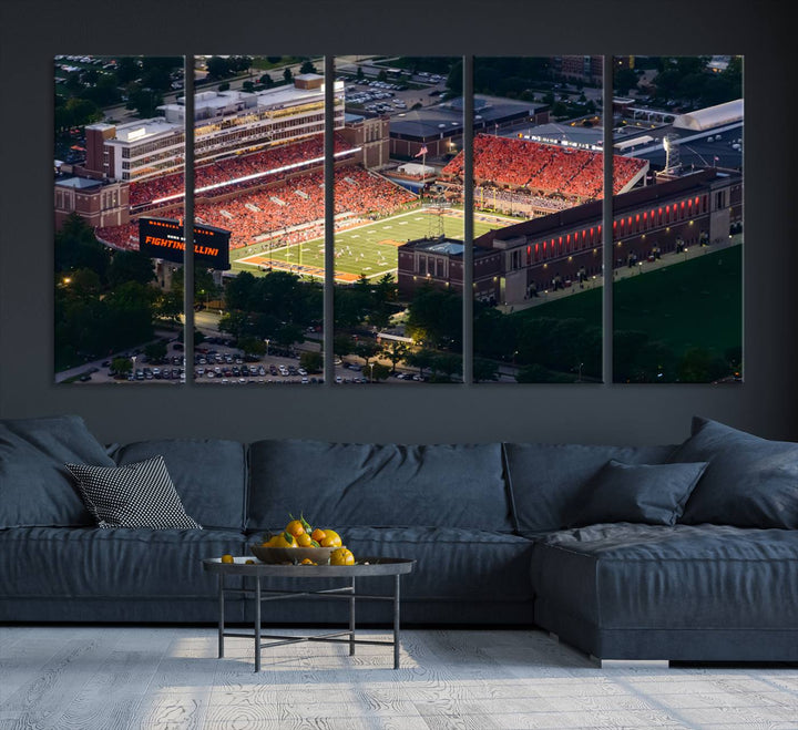 University of Illinois Fighting Illini Football Team Print - Champaign Illinois Memorial Stadium Wall Art Canvas Print