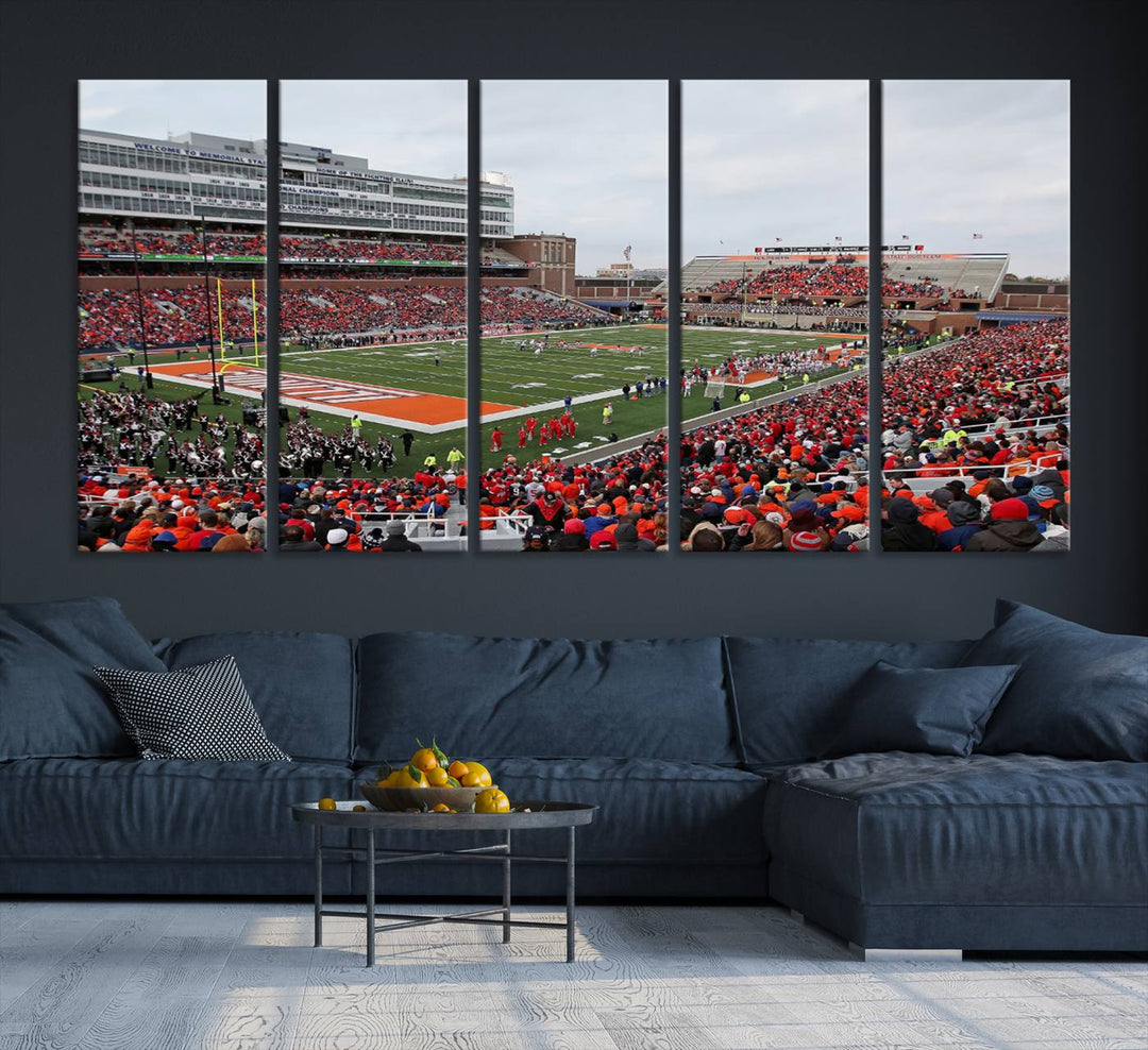 University of Illinois Fighting Illini Football Team Print - Champaign Illinois Memorial Stadium Wall Art Canvas Print