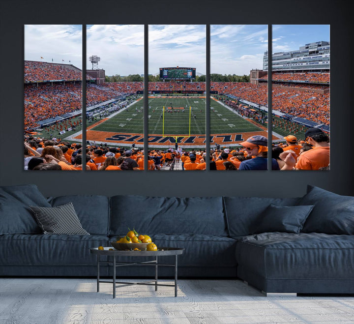 University of Illinois Fighting Illini Football Team Print - Champaign Illinois Memorial Stadium Wall Art Canvas Print