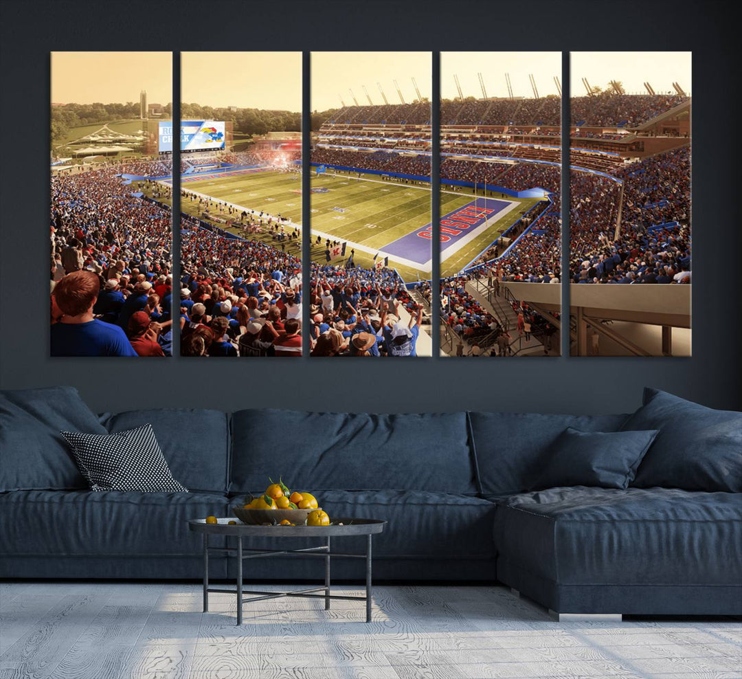 University of Kansas Jayhawks Football Team Print - Lawrence Kansas Memorial Stadium Wall Art Canvas Print