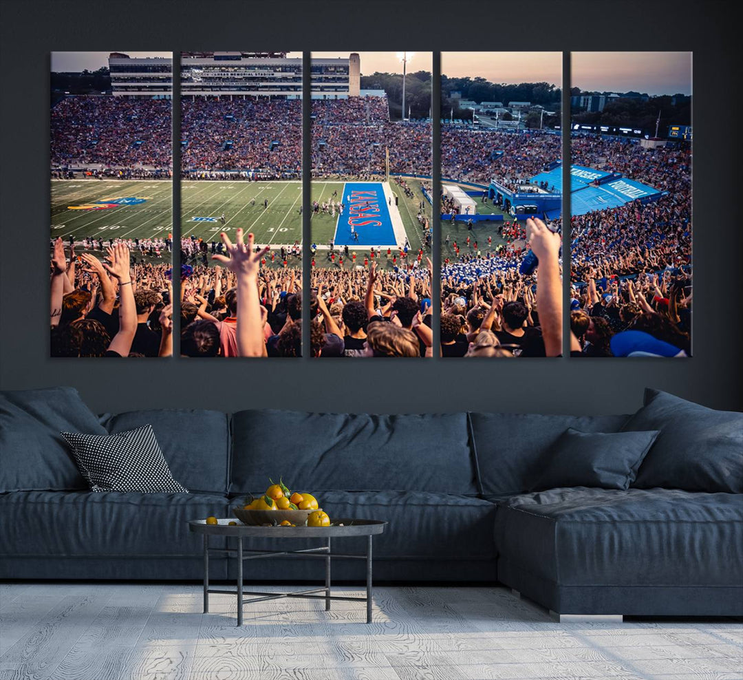 University of Kansas Jayhawks Football Team Print - Lawrence Kansas Memorial Stadium Wall Art Canvas Print