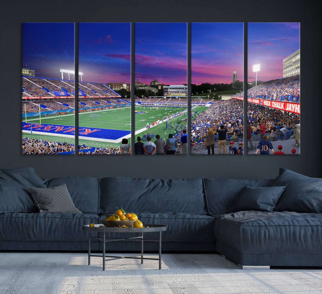 University of Kansas Jayhawks Football Team Print - Lawrence Kansas Memorial Stadium Wall Art Canvas Print