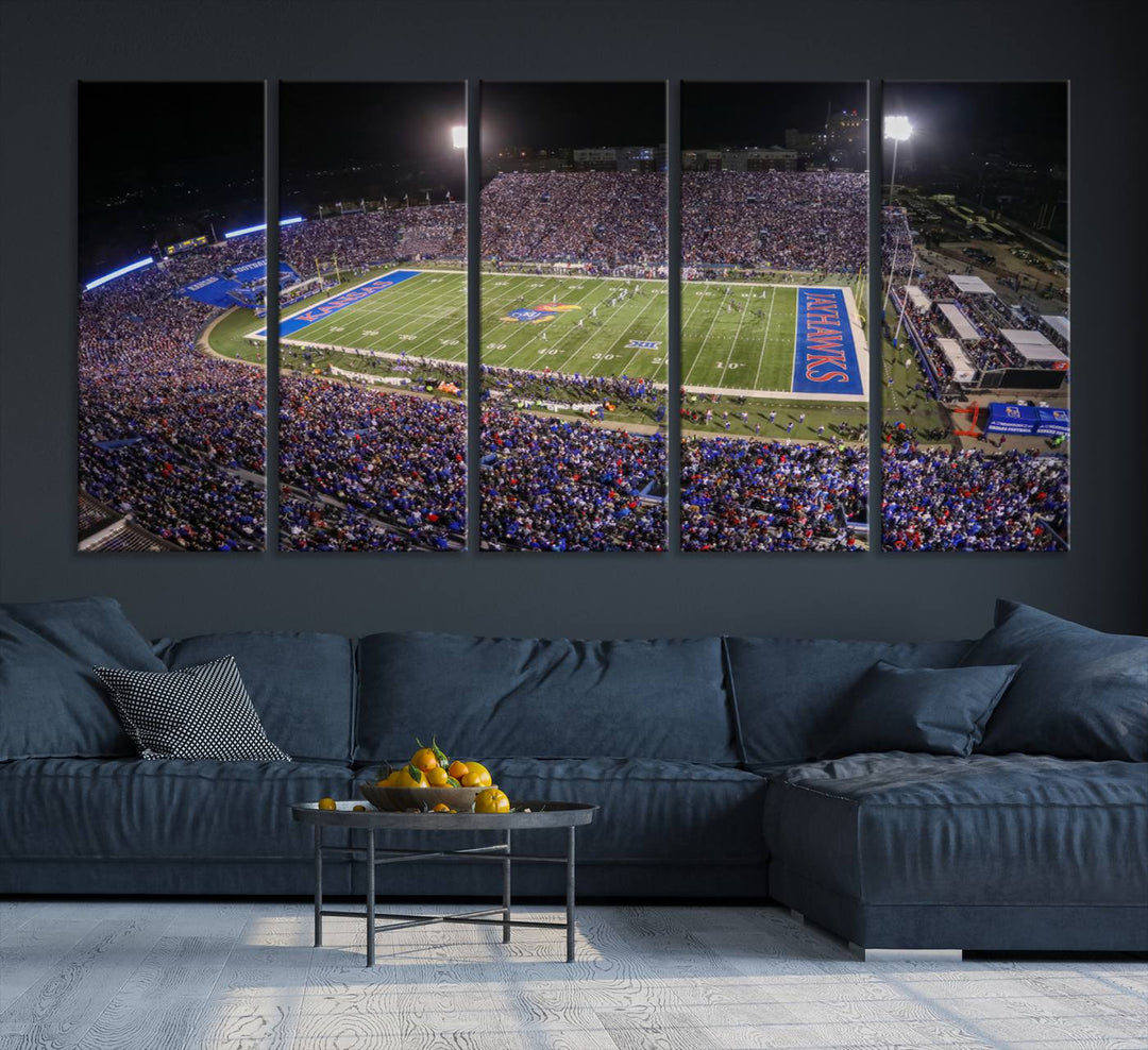 University of Kansas Jayhawks Football Team Print - Lawrence Kansas Memorial Stadium Wall Art Canvas Print