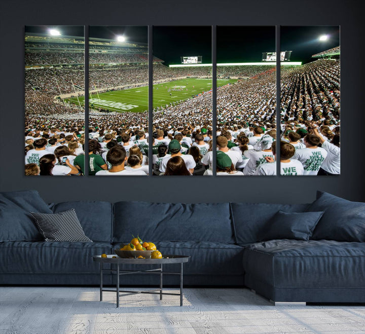 Michigan State Spartans Football Team Print - East Lansing Spartan Stadium Wall Art Canvas Print