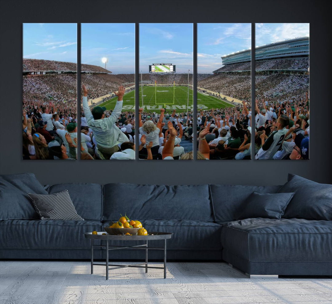 Michigan State Spartans Football Team Print - East Lansing Spartan Stadium Wall Art Canvas Print