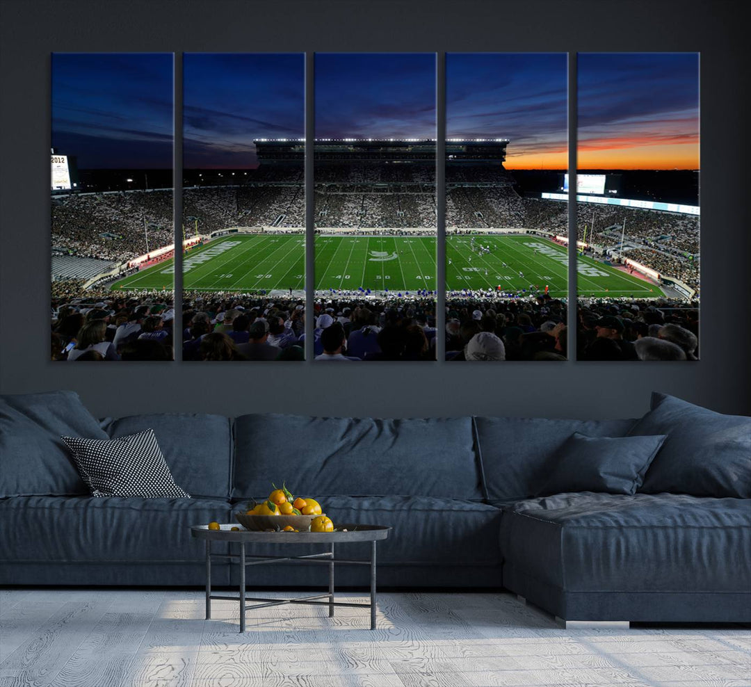 Michigan State Spartans Football Team Print - East Lansing Spartan Stadium Wall Art Canvas Print