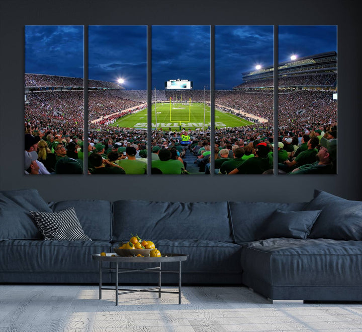 Michigan State Spartans Football Team Print - East Lansing Spartan Stadium Wall Art Canvas Print