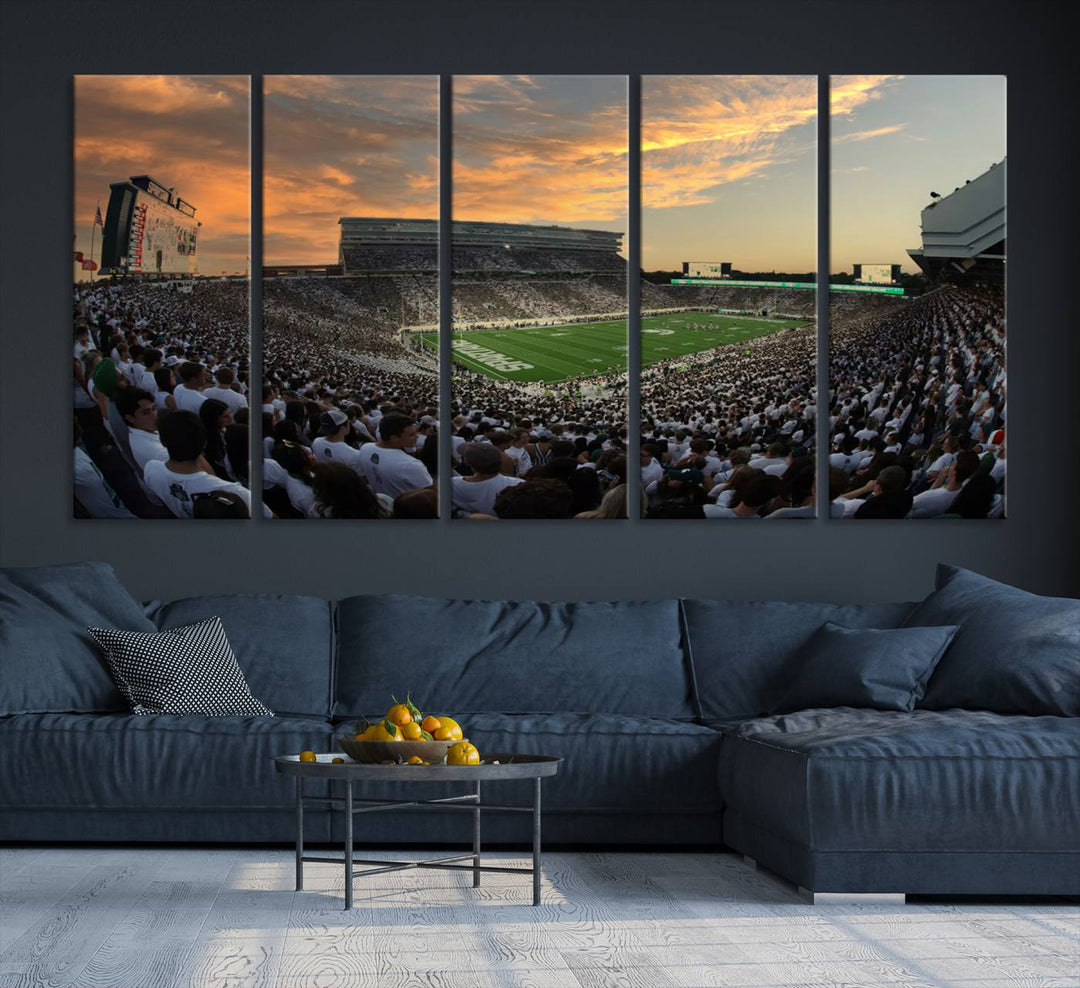 Michigan State Spartans Football Team Print - East Lansing Spartan Stadium Wall Art Canvas Print