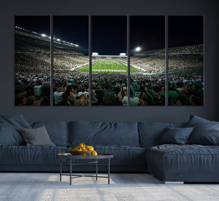 Michigan State Spartans Football Team Print - East Lansing Spartan Stadium Wall Art Canvas Print