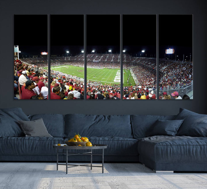 This Stanford University Cardinal Football Team canvas print, depicting fans in red filling Stanford Stadium at night, is perfect.