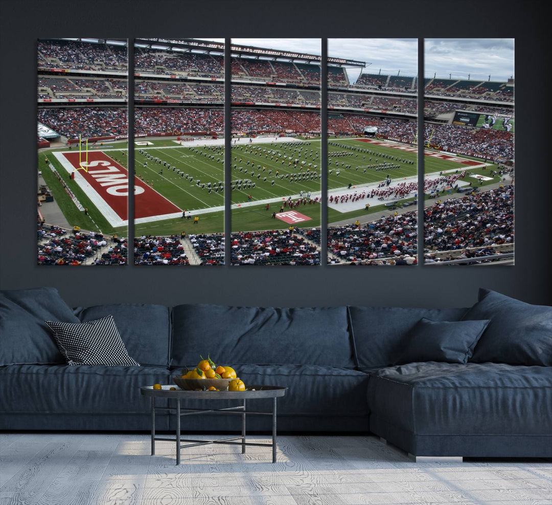 Aerial view wall art of Lincoln Financial Field during a Temple Owls game.