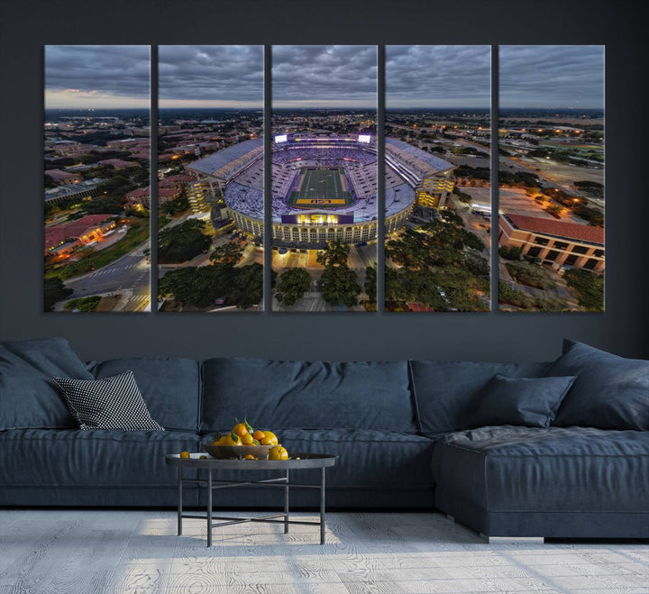 The LSU Tigers Football Team Baton Rouge Tiger Stadium Canvas is displayed prominently, capturing attention with its vivid depiction of the iconic stadium.