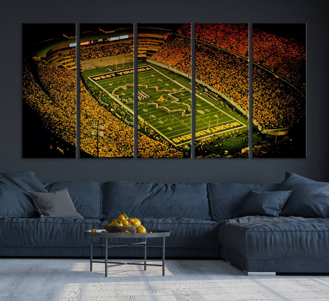 West Virginia University Mountaineers Football Team Print - Milan Puskar Stadium Canvas Print Wall Art, Morgantown City Print