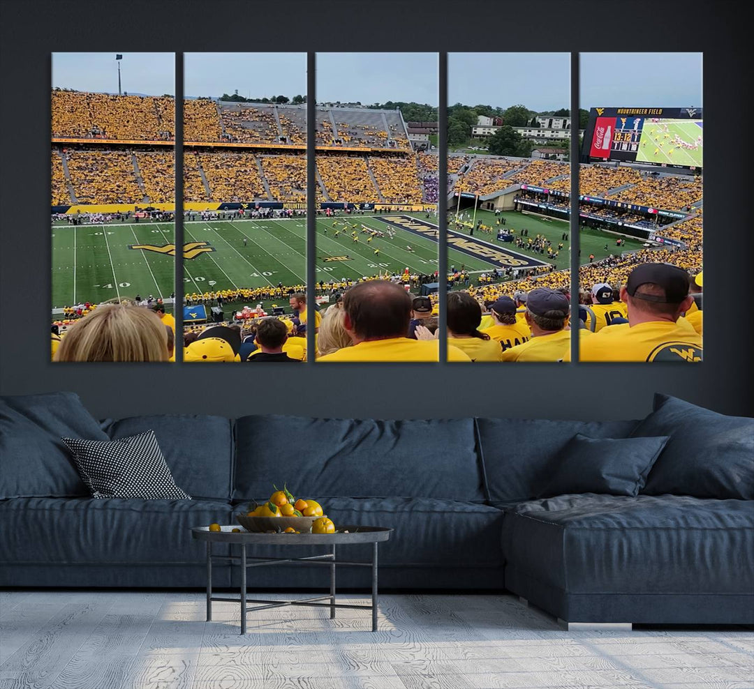 West Virginia University Mountaineers Football Team Print - Milan Puskar Stadium Canvas Print Wall Art, Morgantown Print