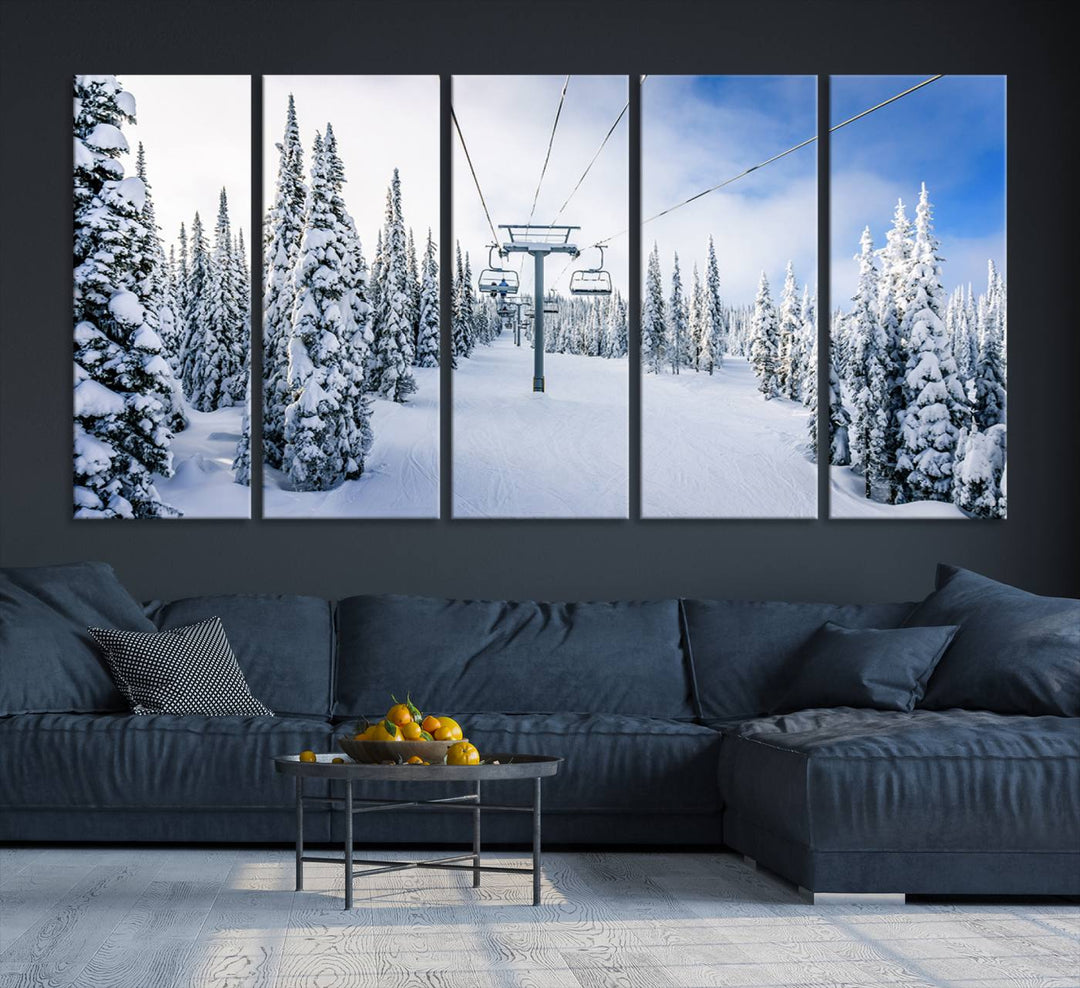 Winter Ski Lift Landscape Wall Art | Snowy Mountain Adventure | Framed and Ready to Hang | Perfect for Cabin Wall Art, Farmhouse Decor