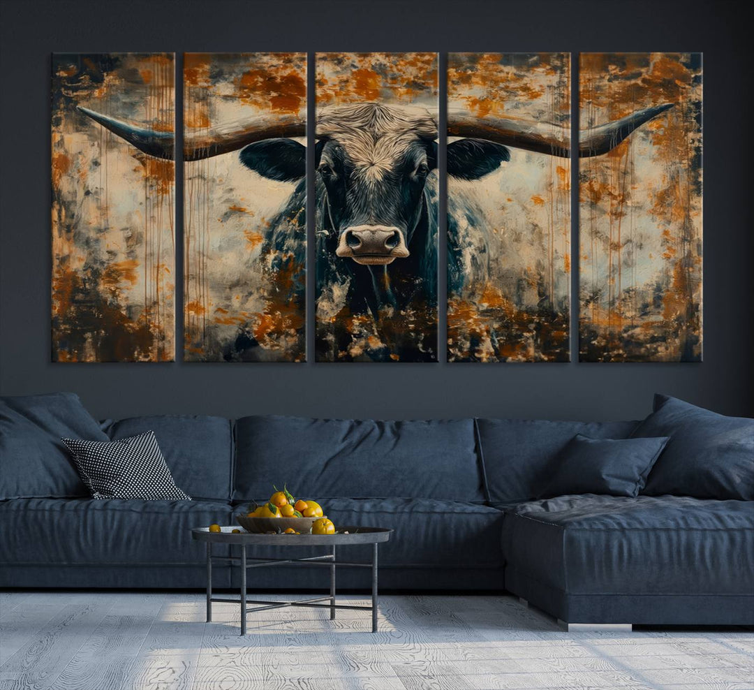 Abstract Longhorn Bull Wall Art | Rustic Western Wall Decor | Framed and Ready to Hang | Ideal for Farmhouse, Lodge, and Barn Decor