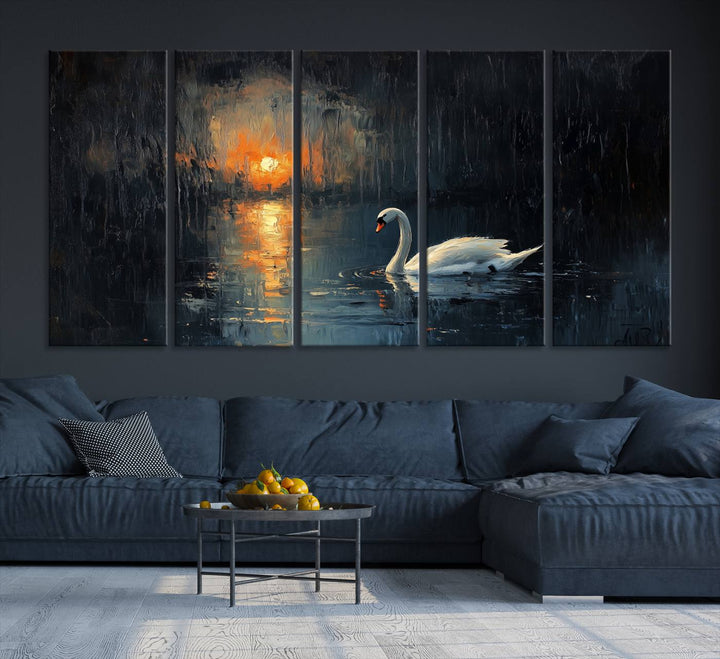 Abstract Swan on Water Wall Art Canvas Print - Elegant Nature Scene for Modern Home Decor