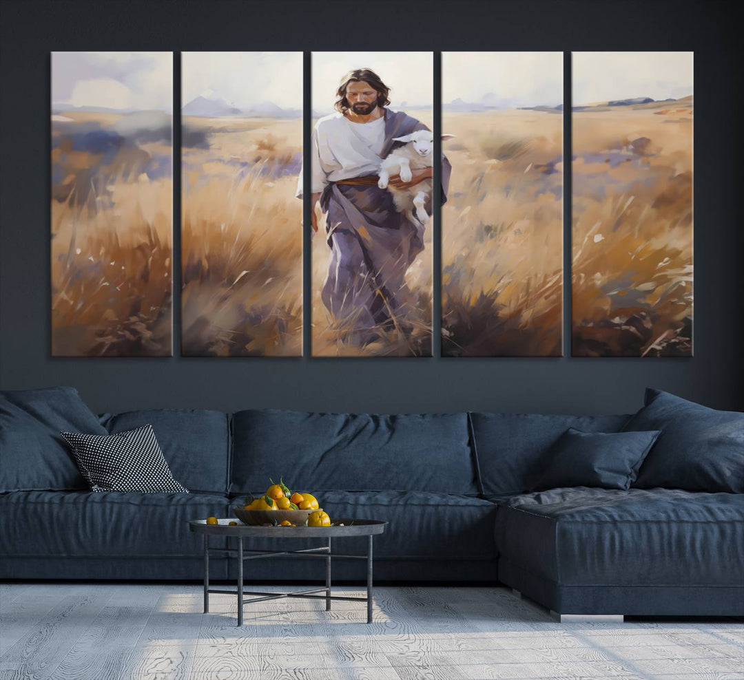 Jesus the Good Shepherd Wall Art Canvas Print - Lost Lamb  Print for Prayer Room Decor