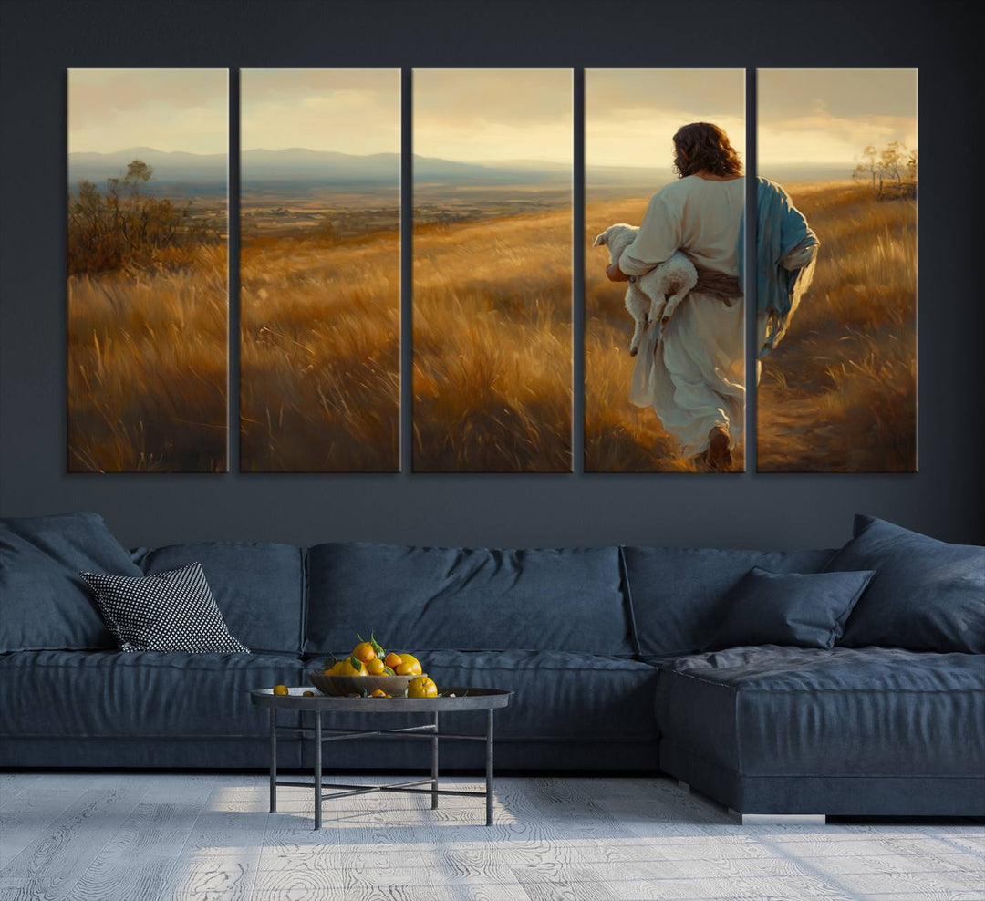 Jesus the Good Shepherd Wall Art Canvas Print - Inspirational Christian Religious Print for Prayer Room Decor